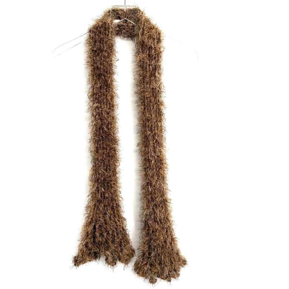 VTG Y2K Fuzzy Fluffy Eyelash Knit Tube Scarf Fairy Whimsigoth Grunge Brown
